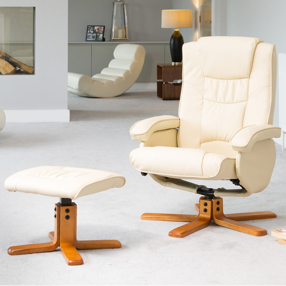 Artemis Home Severn Cream Swivel Recliner Chair - Leather - Beige - with Footstool