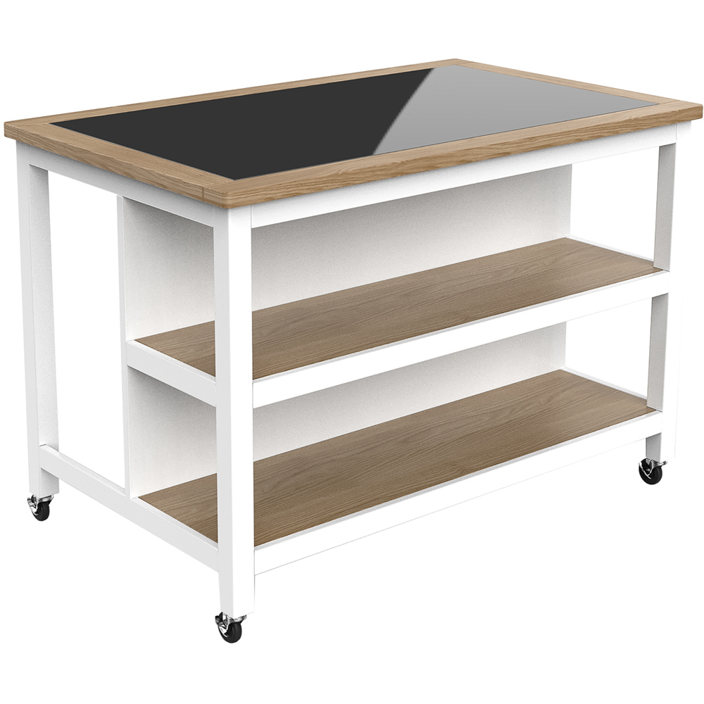 Baumhaus Kitchen Island - White - Oak Top - Granite Inlay - 2 Shelf Cabinet with Breakfast Bar