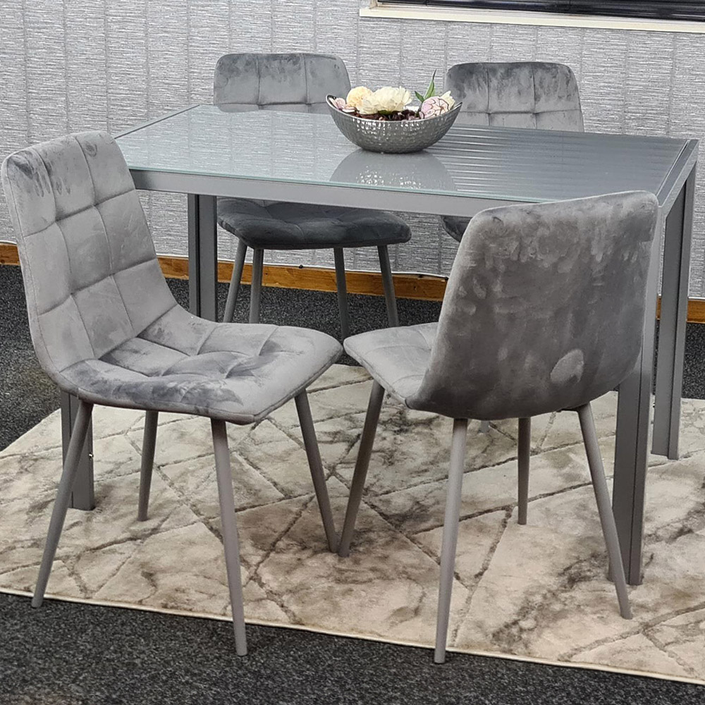 Kosy Koala 4 Seater Glass and Velvet Dining Set Grey