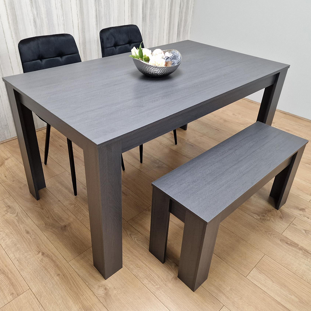 Kosy Koala 4 Seater Velvet Arrow Design Dining Bench Set Black and Dark Grey
