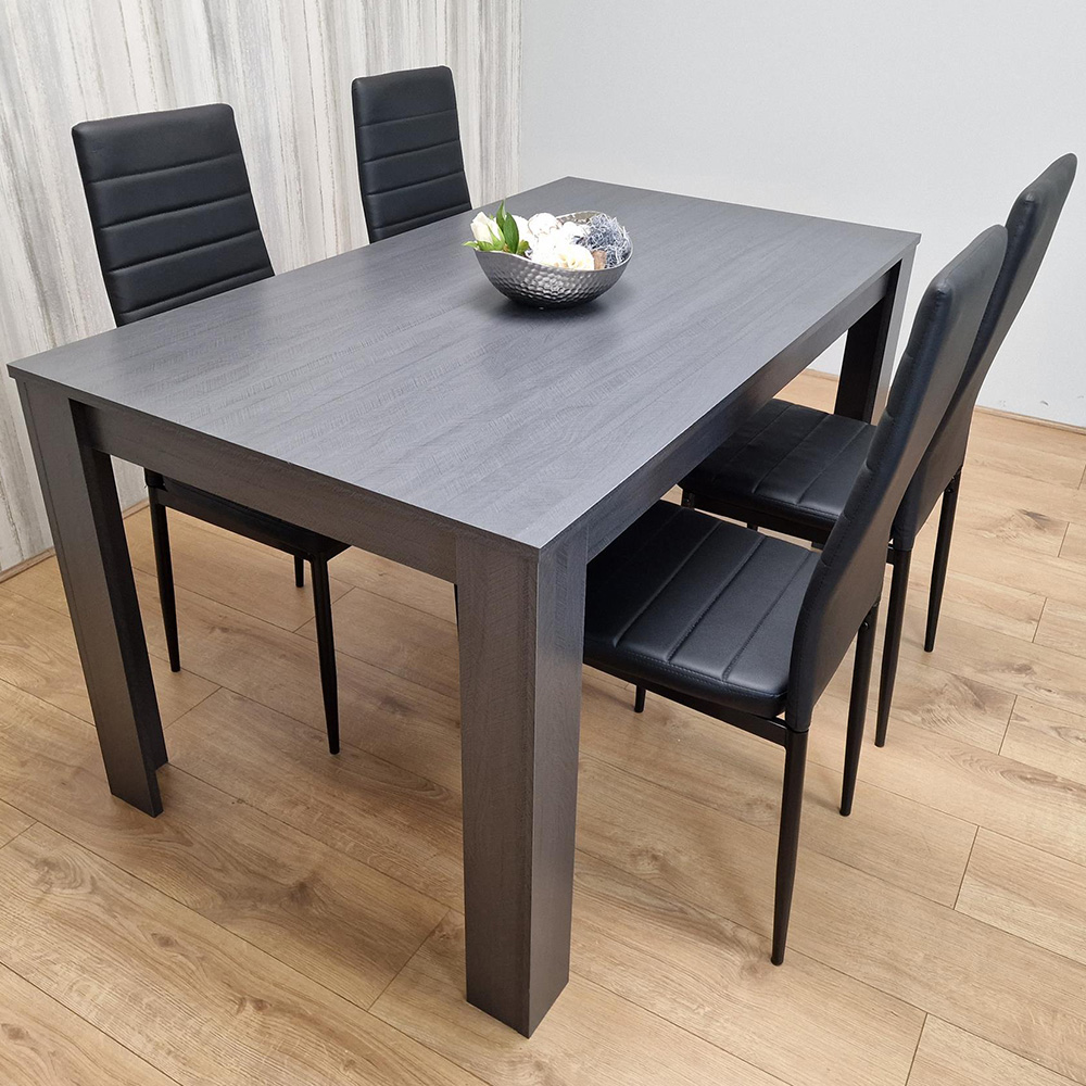 Kosy Koala 4 Seater Faux Leather Arrow Design Dining Set Black and Dark Grey