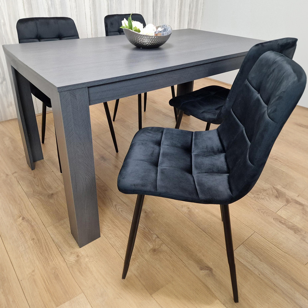 Kosy Koala 4 Seater Velvet Arrow Design Dining Set Charcoal and Black