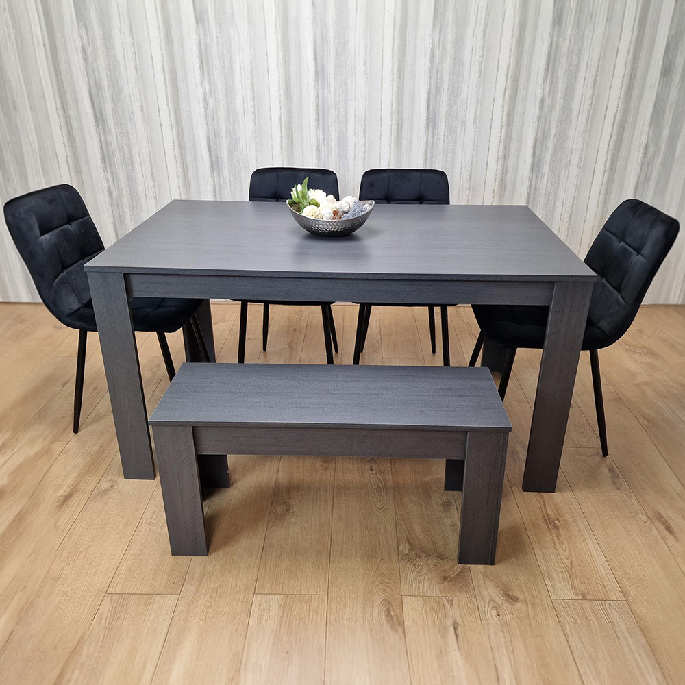 Kosy Koala 6 Seater Velvet Arrow Design Dining Bench Set Black and Dark Grey