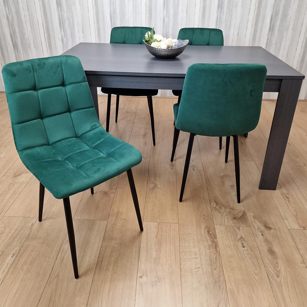 Kosy Koala 4 Seater Velvet Arrow Design Dining Set Dark Grey and Green