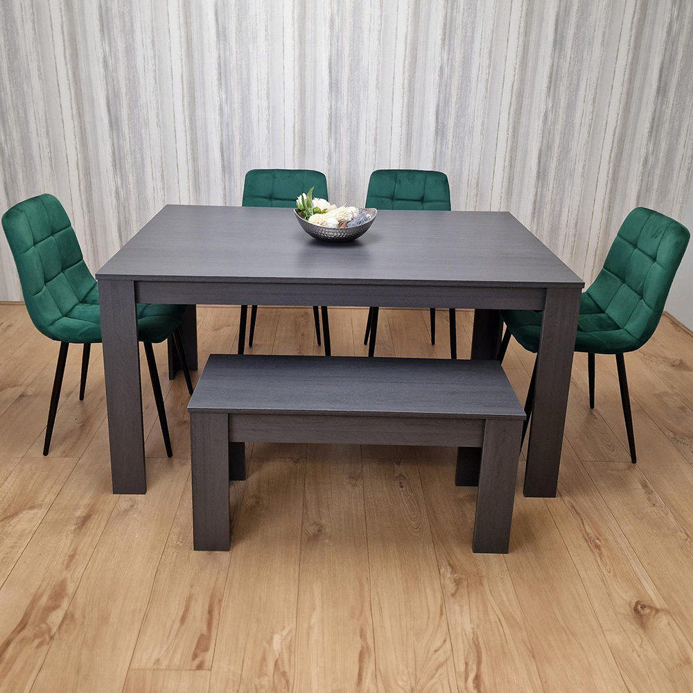 Kosy Koala 6 Seater Velvet Arrow Design Dining Bench Set Black Dark Grey and Green