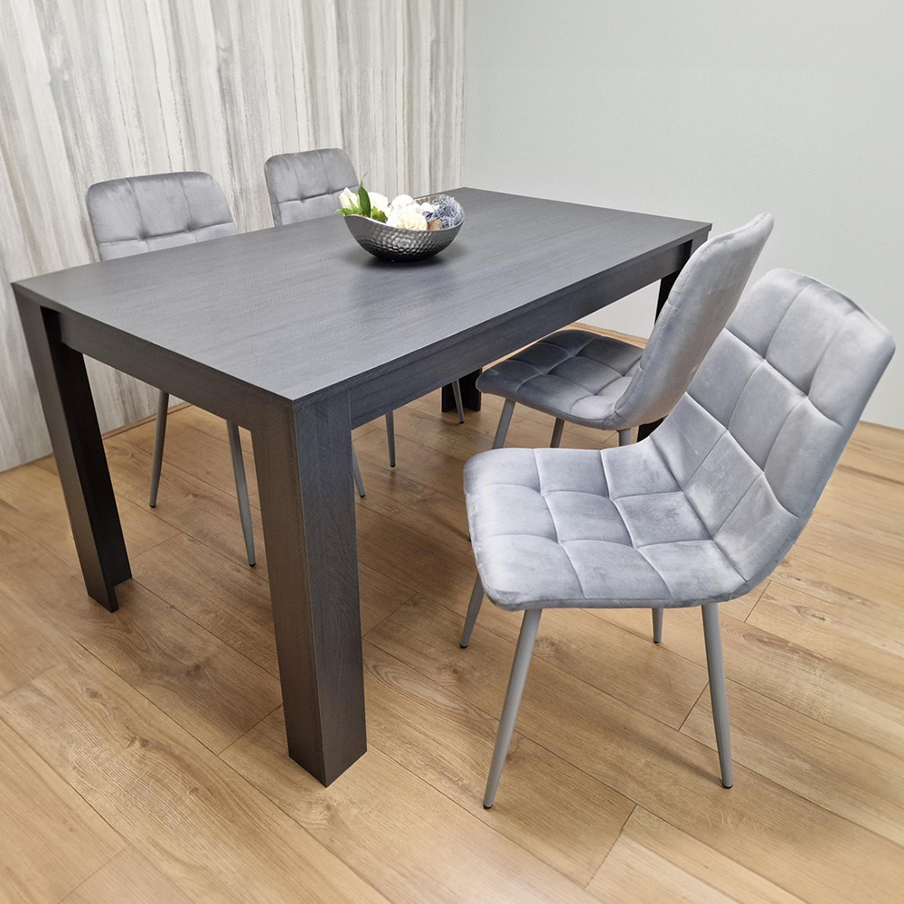 Kosy Koala 4 Seater Velvet Arrow Design Dining Set Grey