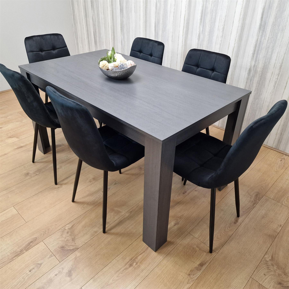 Kosy Koala 6 Seater Velvet Arrow Design Dining Set Black and Dark Grey