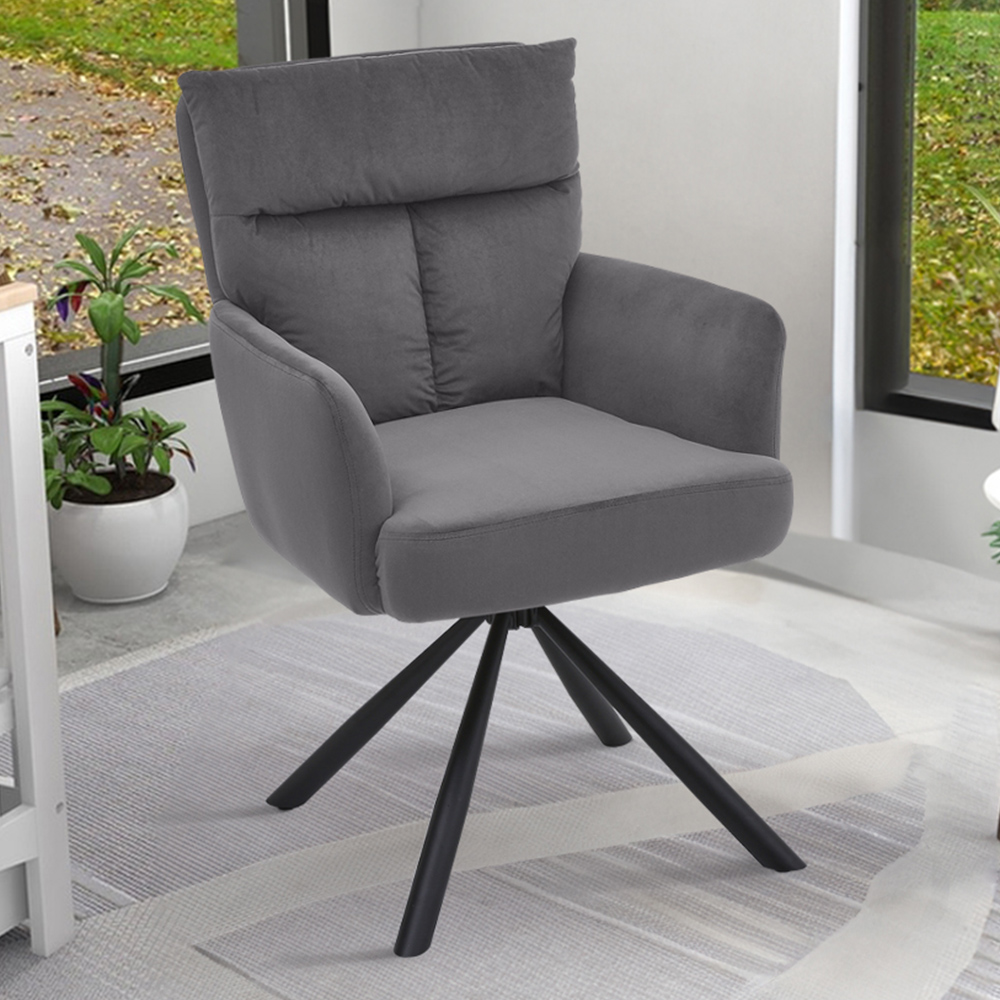 Living and Home Dark Grey Contemporary Upholstered Swivel Armchair