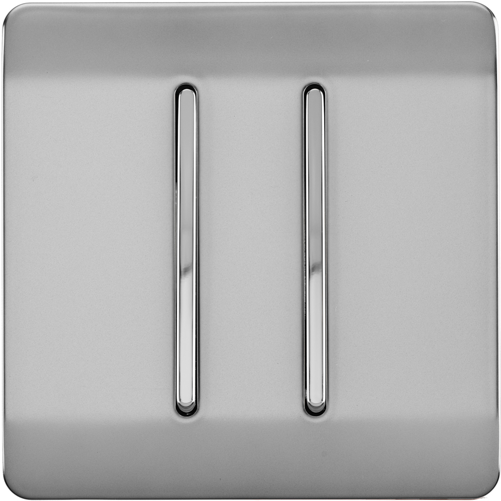 Trendi Switch 2 Gang 10amp 1 or 2 Way Brushed Steel Rocker Light Switch