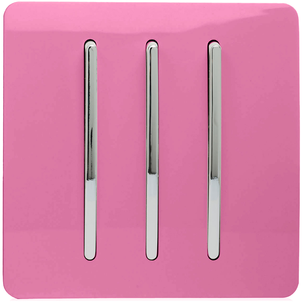 Trendi Switch 3 Gang 10amp 1 or 2 Way Candy Pink Rocker Light Switch