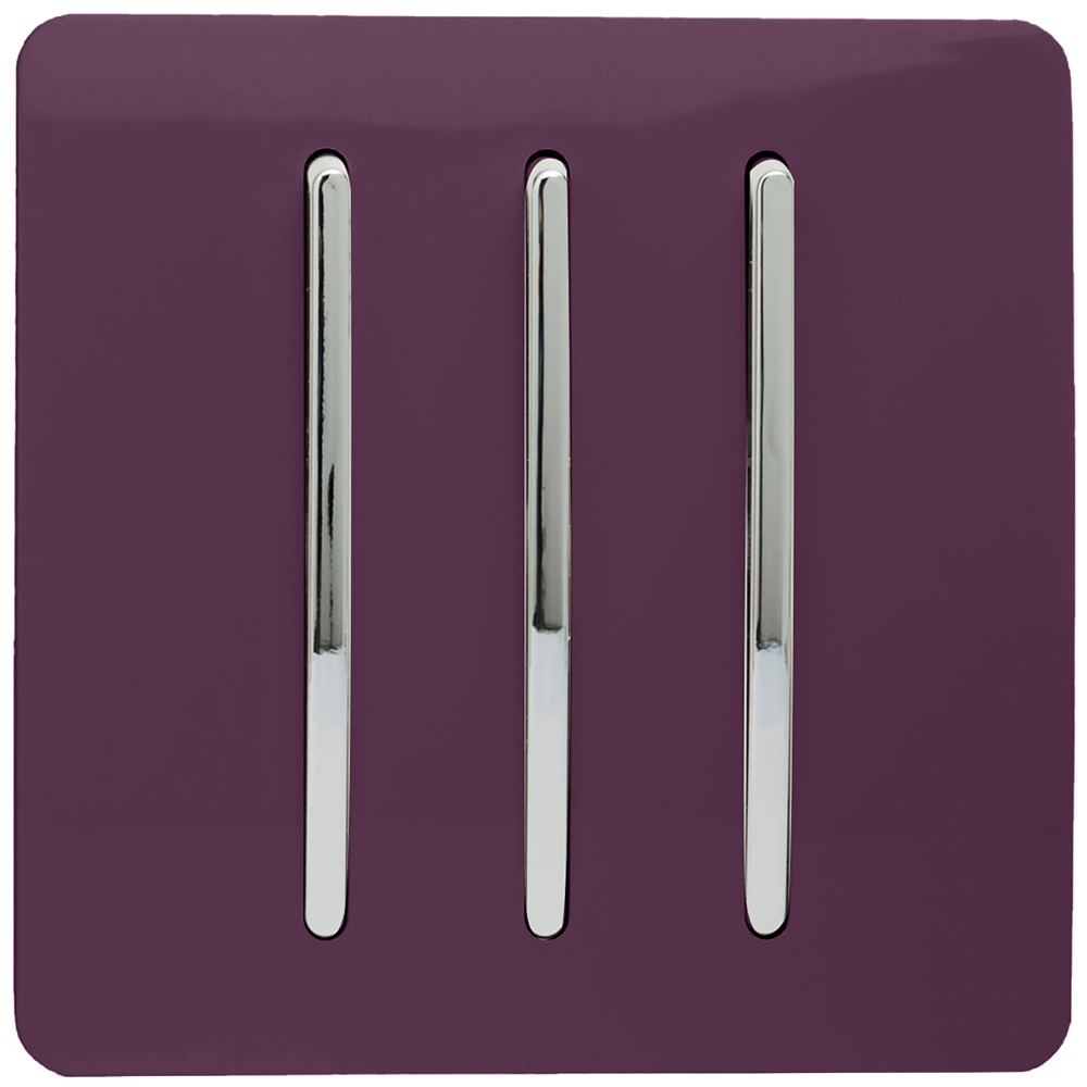 Trendi Switch 3 Gang 10amp 1 or 2 Way Plum Purple Rocker Light Switch