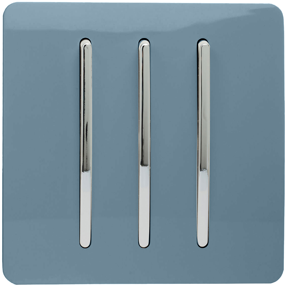 Trendi Switch 3 Gang 10amp 1 or 2 Way Sky Blue Rocker Light Switch
