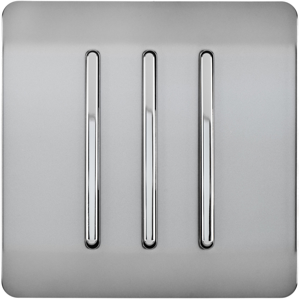 Trendi Switch 3 Gang 10amp 1 or 2 Way Brushed Steel Rocker Light Switch