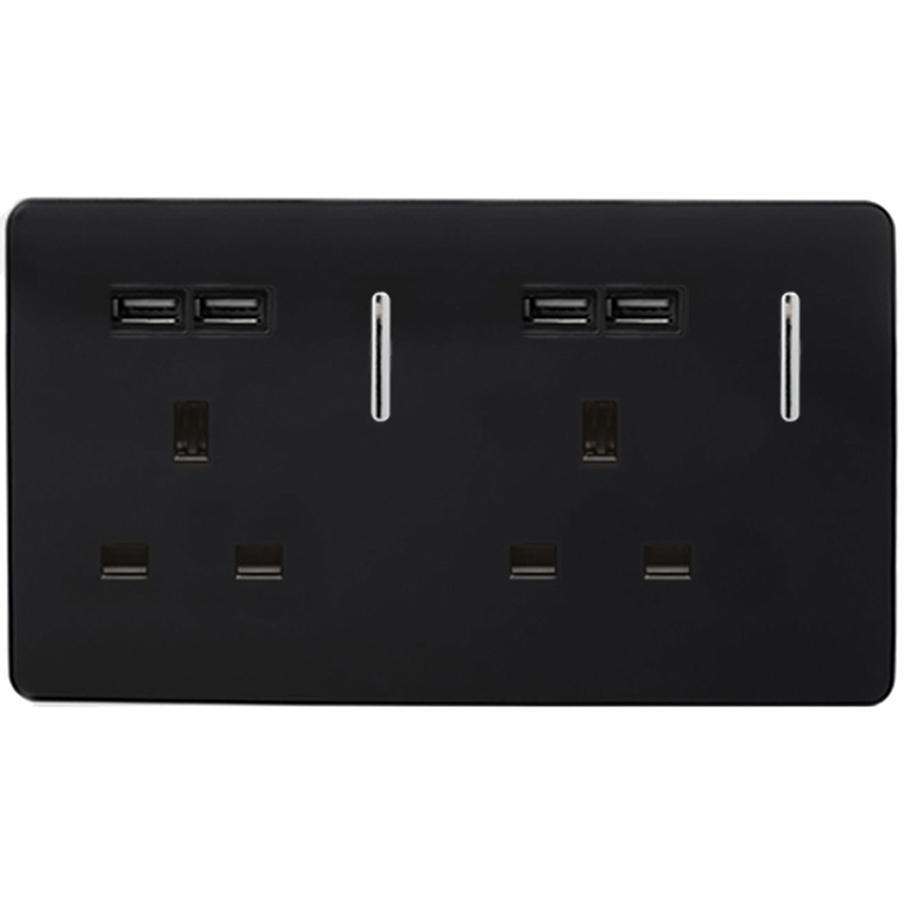 Trendi Switch 2 Gang 13amp 4 Port USB Plug Socket - Piano Black