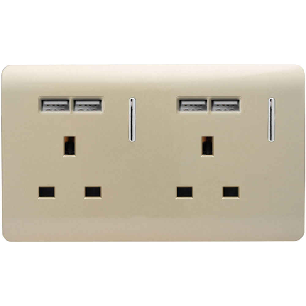 Trendi Switch 2 Gang 13amp 4 Port USB Champagne Gold Plug Socket