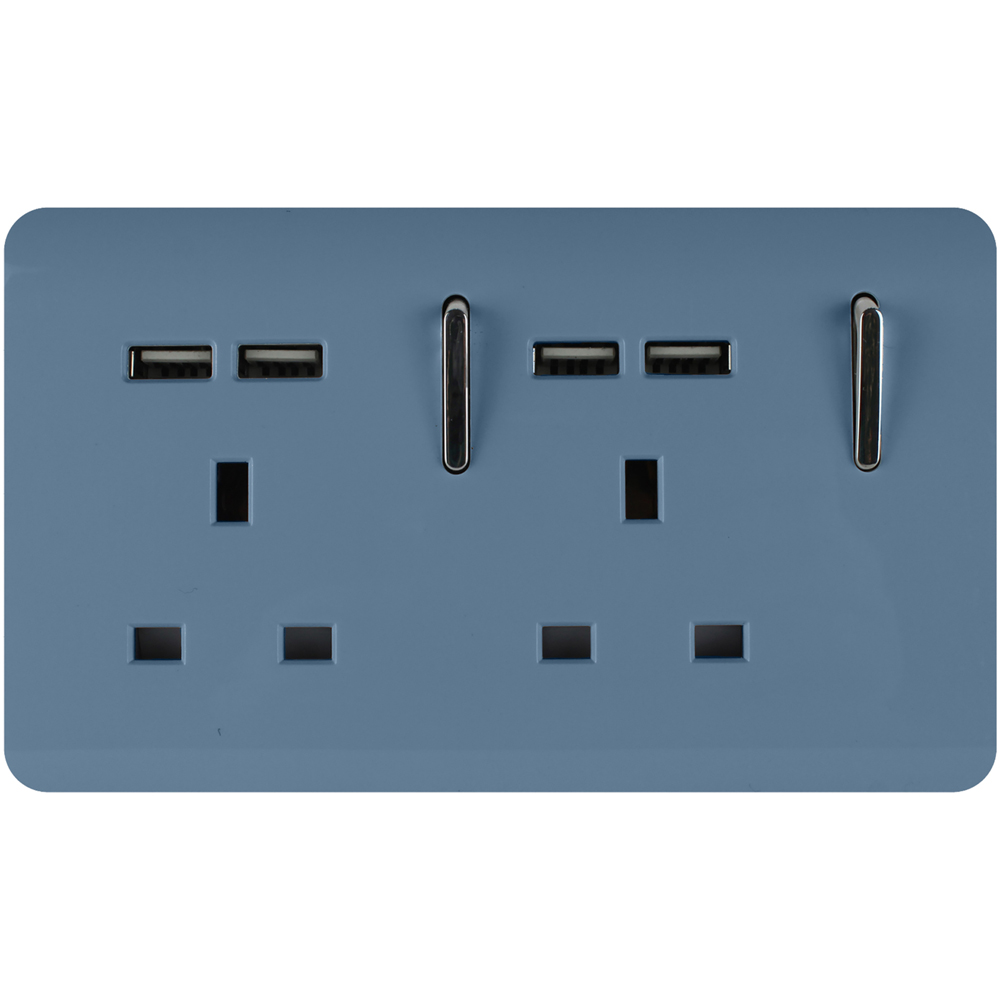 Trendi Switch 2 Gang 13amp 4 Port USB Sky Blue Plug Socket
