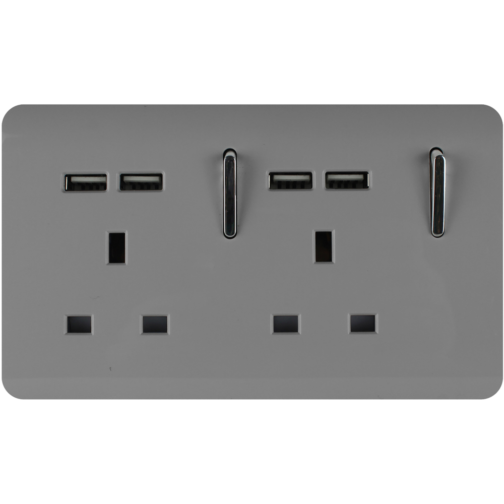 Trendi Switch 2 Gang 13amp 4 Port USB Light Grey Plug Socket