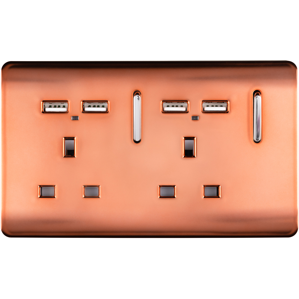 Trendi Switch 2 Gang 13amp 4 Port USB Copper Plug Socket