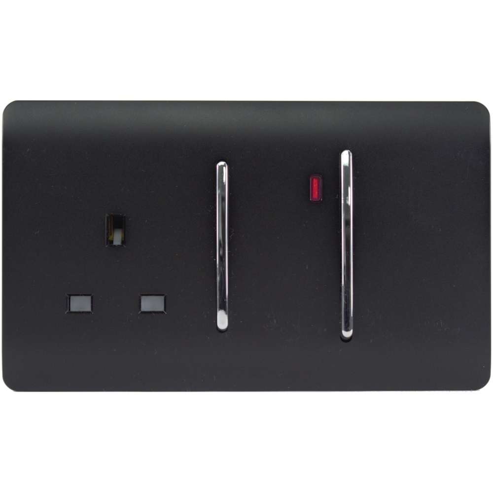 Trendi Switch Cooker Switch and Plug Socket - 45amp/13amp - Matt Black - Neon Indicator