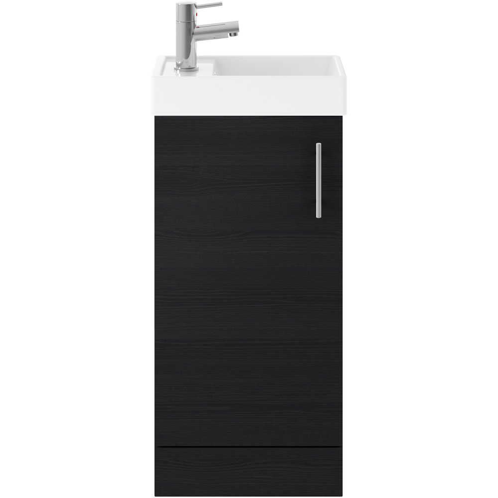 nuie Vault Single Door Hacienda Black Floor Standing Vanity Unit and 1 Tap Hole Ceramic Basin 400mm