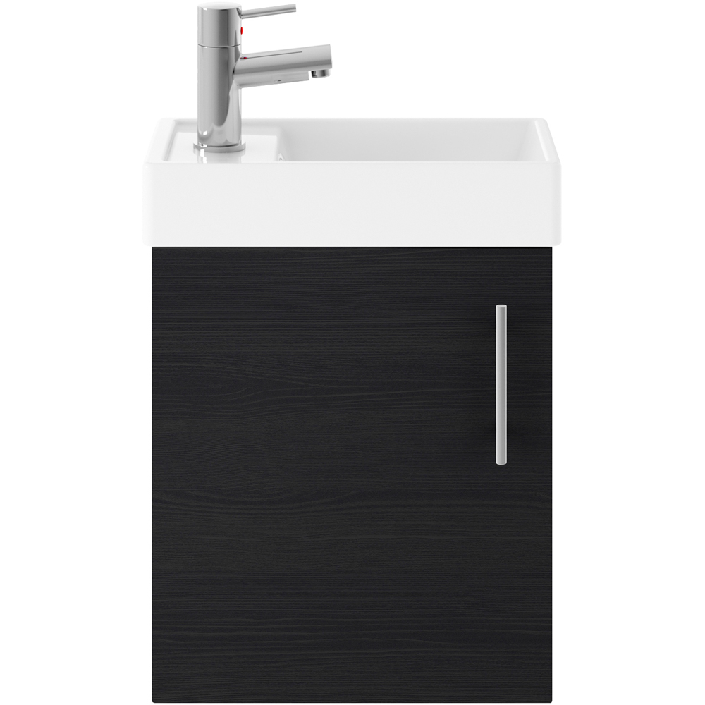 nuie Vault Single Door Hacienda Black Wall Hung Vanity Unit and 1 Tap Hole Ceramic Basin 400mm