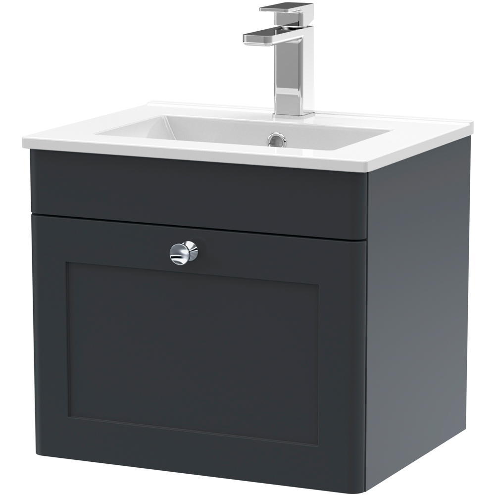 Nuie Black Classique Single Drawer Soft Wall Hung Unit And Minimalist Ceramic Basin 500Mm