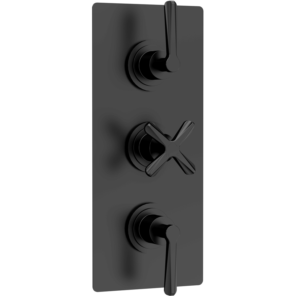 nuie Aztec Matt Black Triple Thermostatic Shower Valve