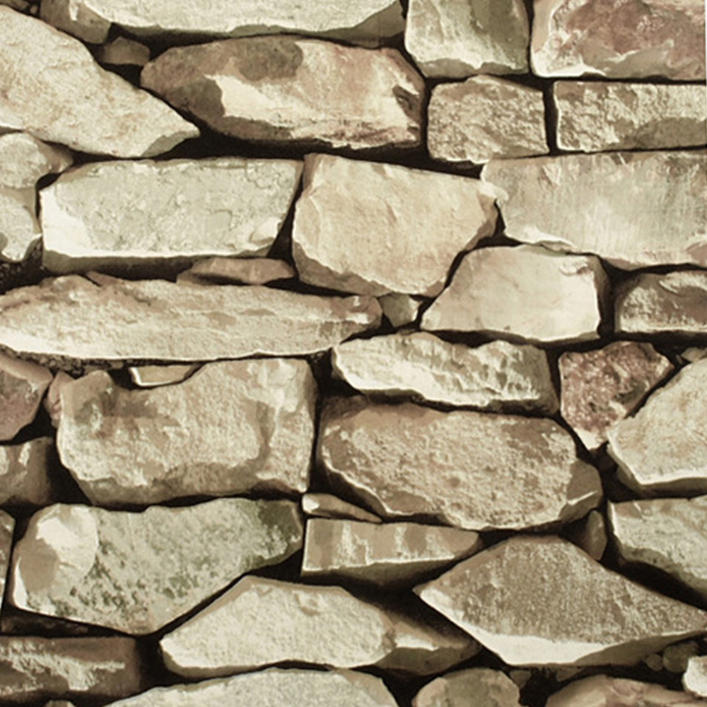 Living and Home Retro Stone Brick Textured Yellow Wallpaper