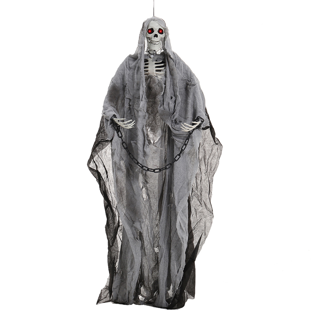 Living and Home Grey Halloween Hanging Skeleton Ghost with Motion Sensor 171cm