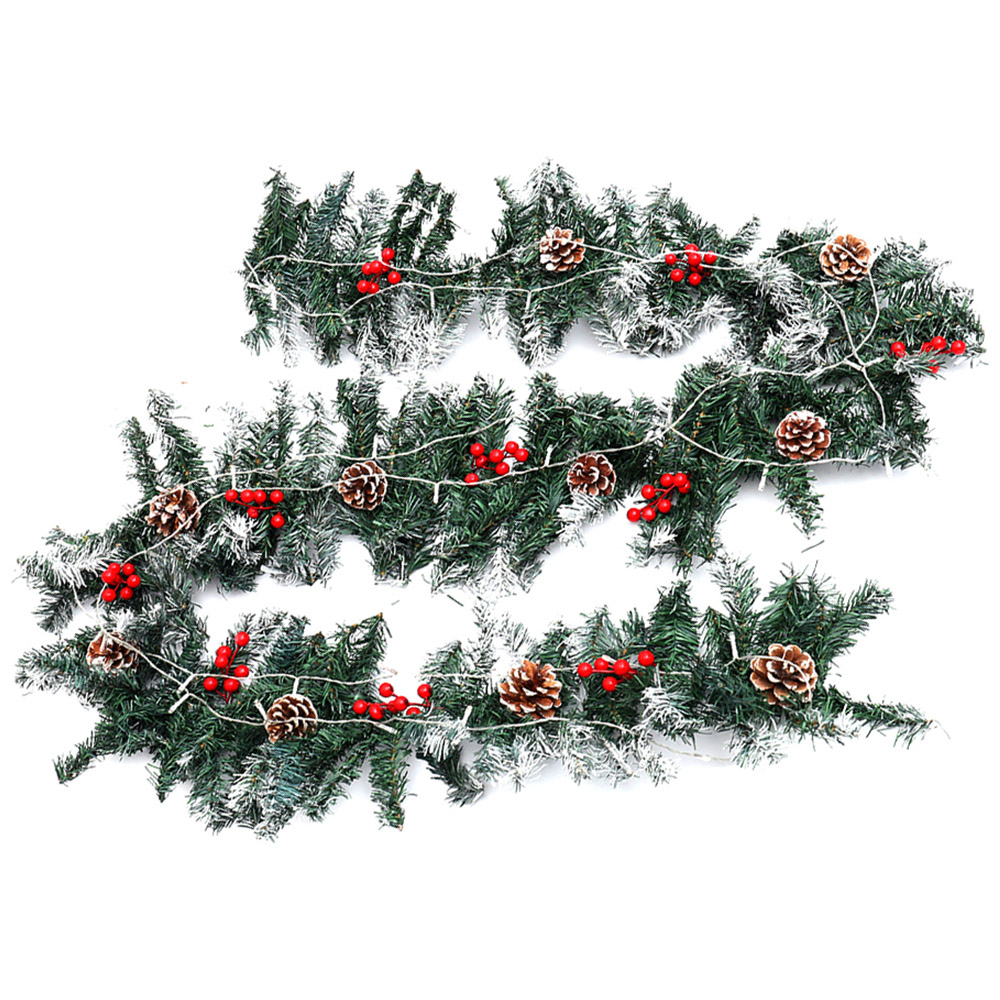 Living and Home Pre Lit Christmas Garland with Berries and Pinecone 270cm