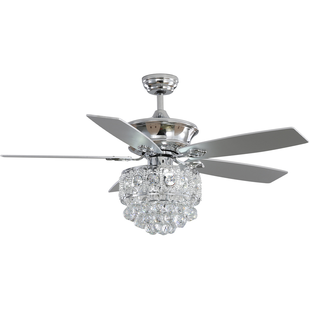 Living and Home Chrome Crystal Ceiling Fan Light with Remote 52 inch