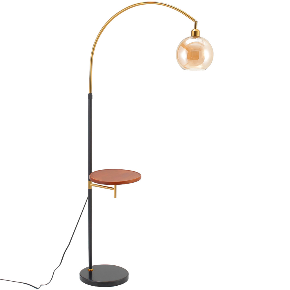 Living and Home Adjustable Arch Floor Lamp with Wood Tray