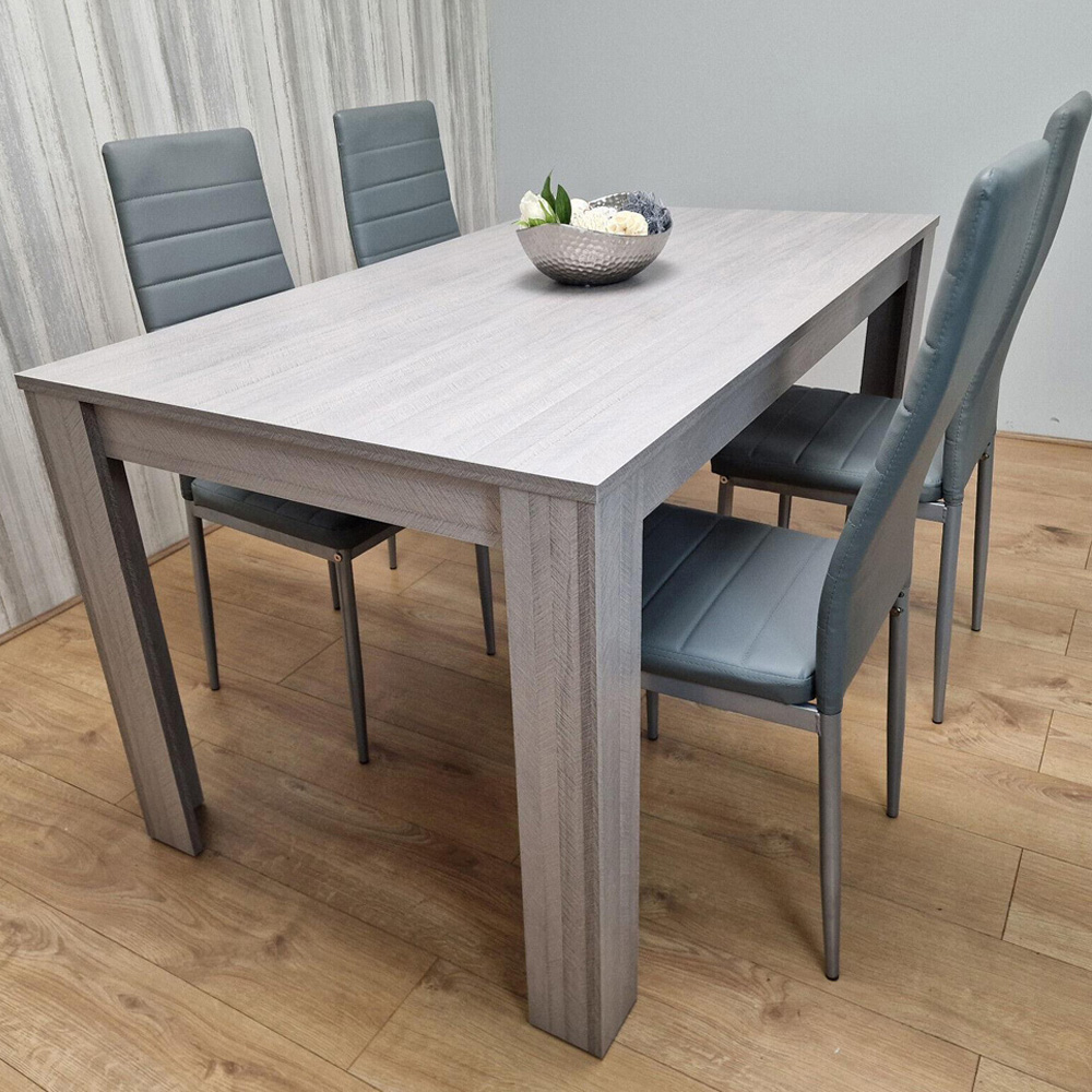 Kosy Koala 4 Seater Faux Leather Arrow Design Rectangular Dining Set Grey
