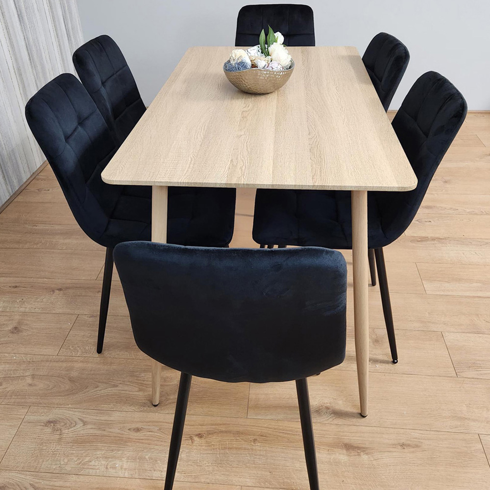 Kosy Koala 6 Seater Velvet Dining Set Wood Effect and Black