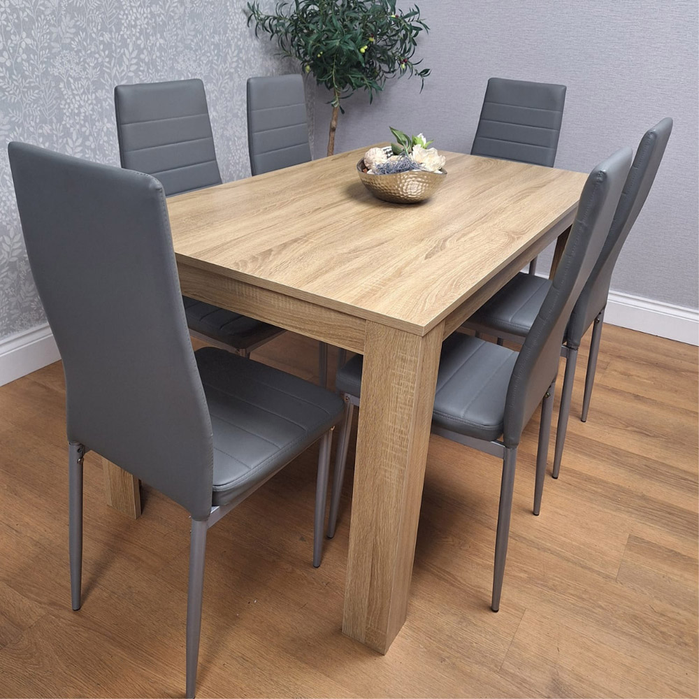 Kosy Koala 6 Seater Faux Leather Dining Set Oak Effect and Grey