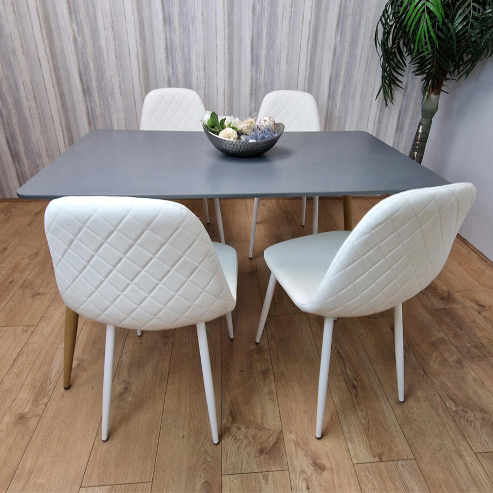 Kosy Koala 4 Seater Faux Leather Dining Set Dark Grey and White