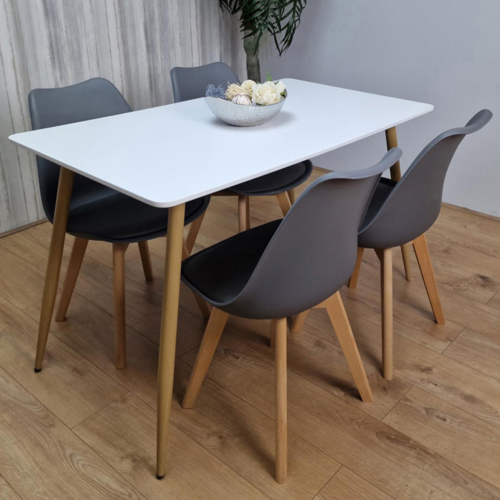 Kosy Koala 4 Seater Plastic and Faux Leather Rectangular Dining Set White and Grey