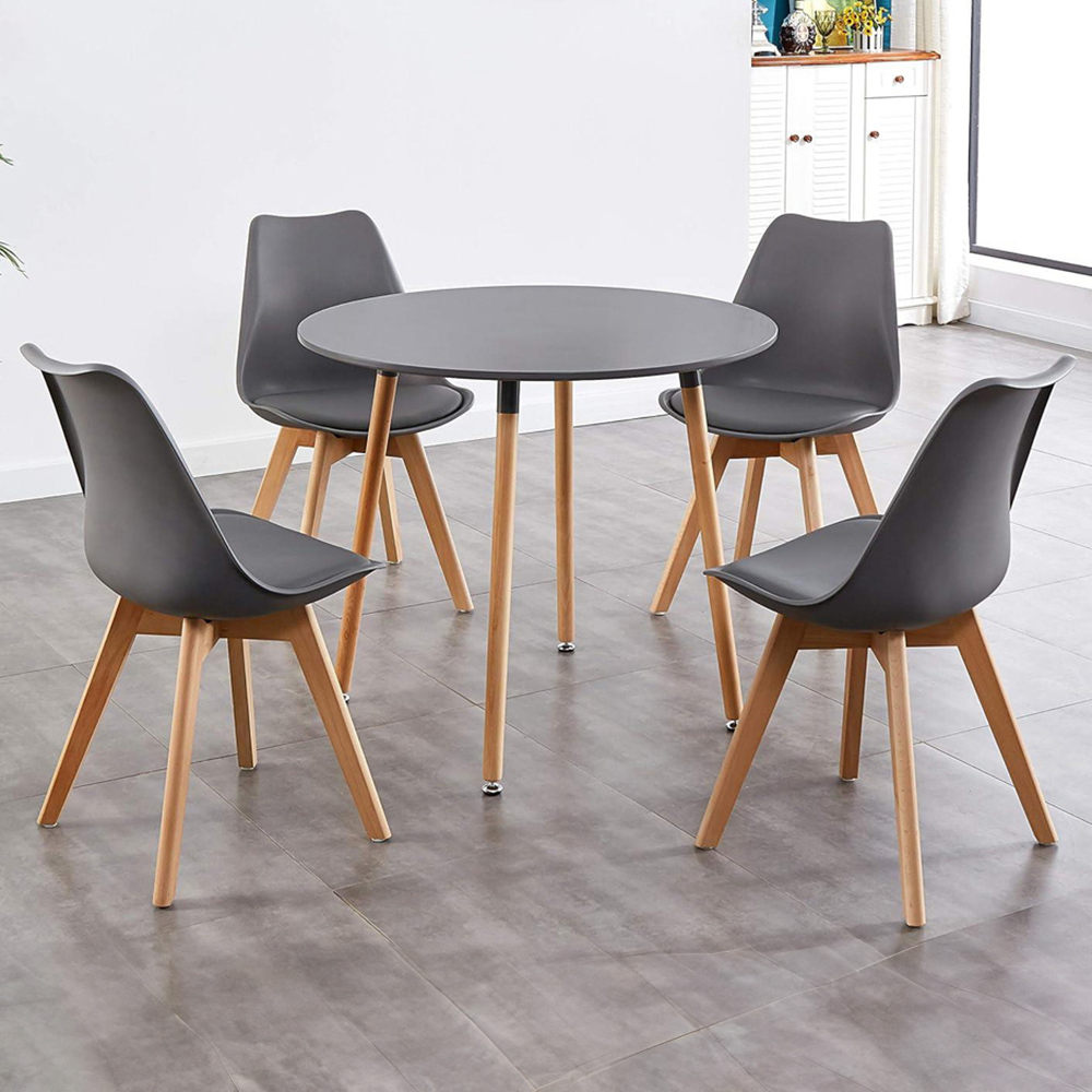 Kosy Koala 4 Seater Plastic and Faux Leather Round Dining Set Grey