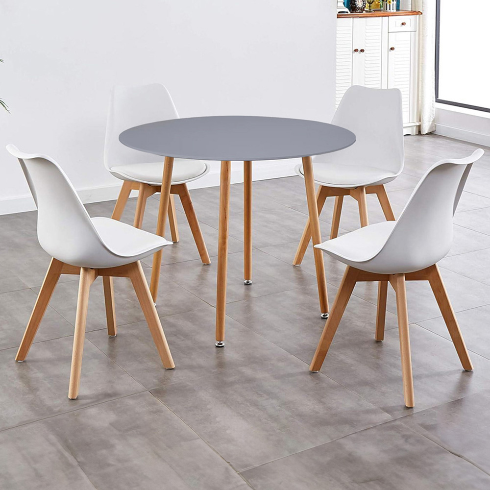 Kosy Koala 4 Seater Plastic and Faux Leather Round Dining Set Grey and White