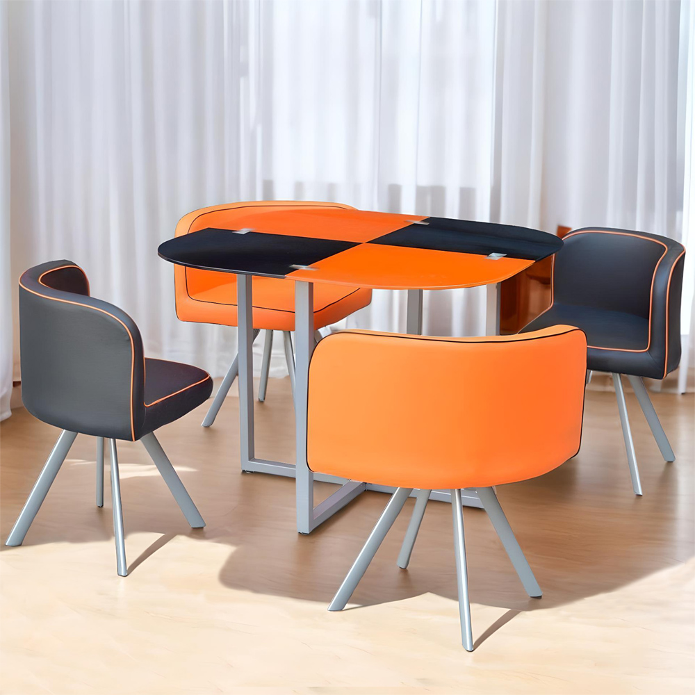 Kosy Koala 4 Seater Glass and Faux Leather Dining Set Orange and Black