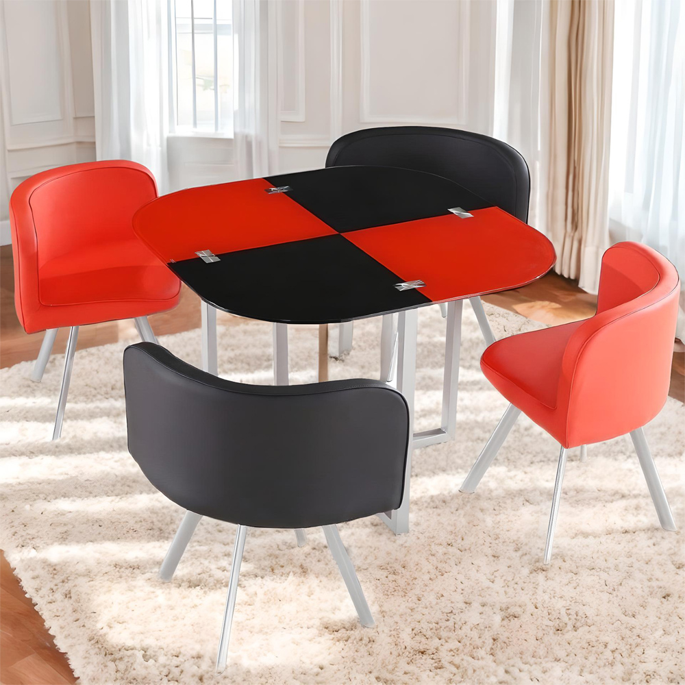 Kosy Koala 4 Seater Glass and Faux Leather Dining Set Red and Black