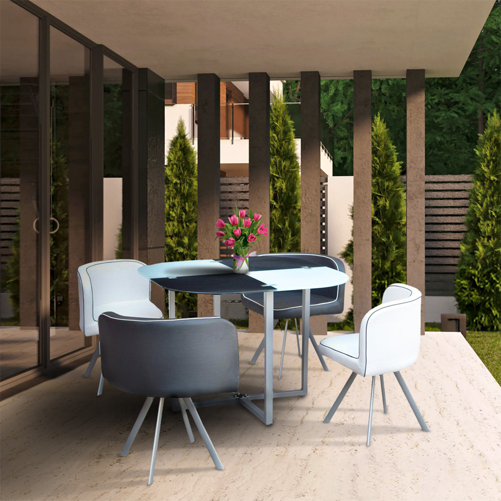 Kosy Koala 4 Seater Glass and Faux Leather Dining Set White and Black