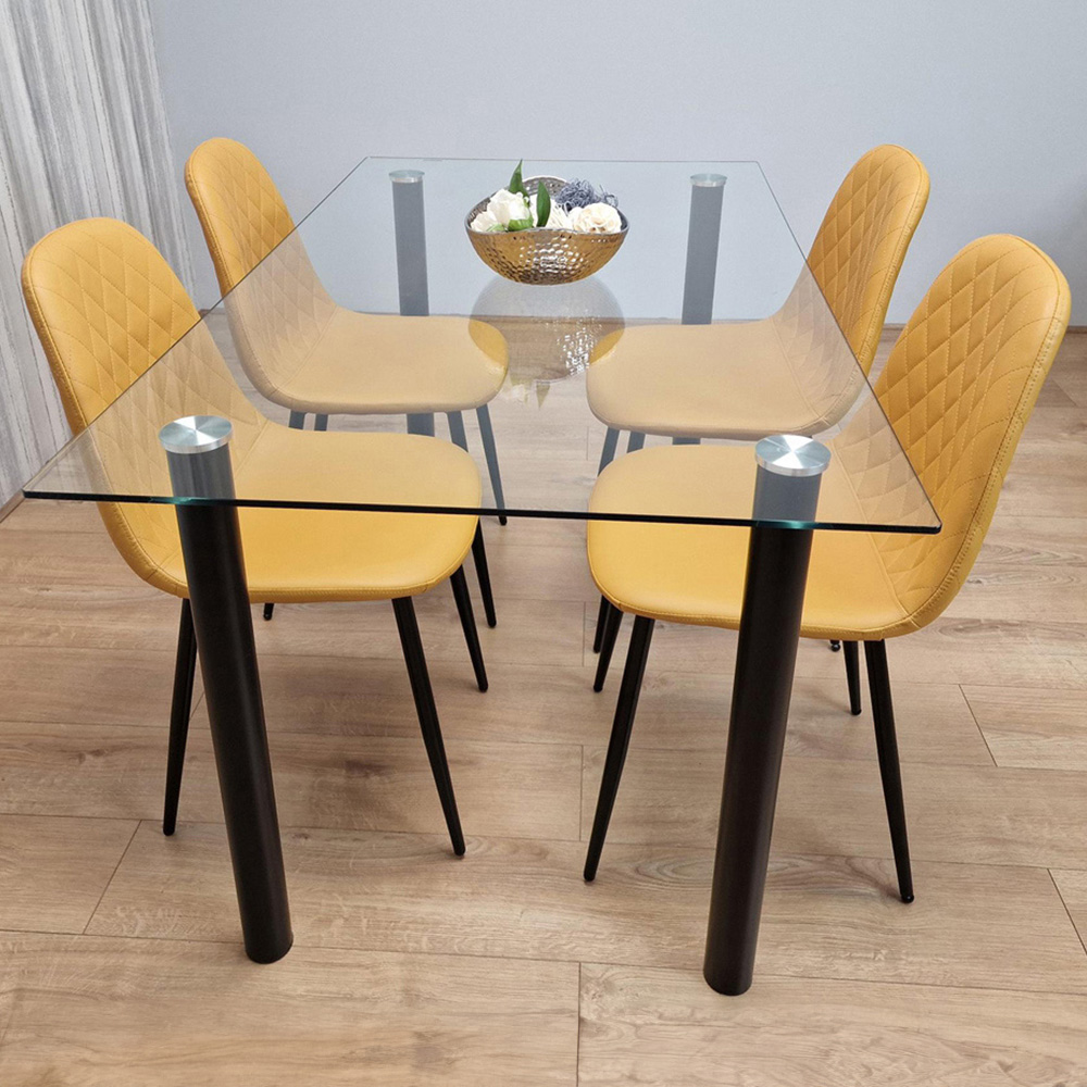 Kosy Koala 6 Seater Glass and Faux Leather Dining Set White and Mustard