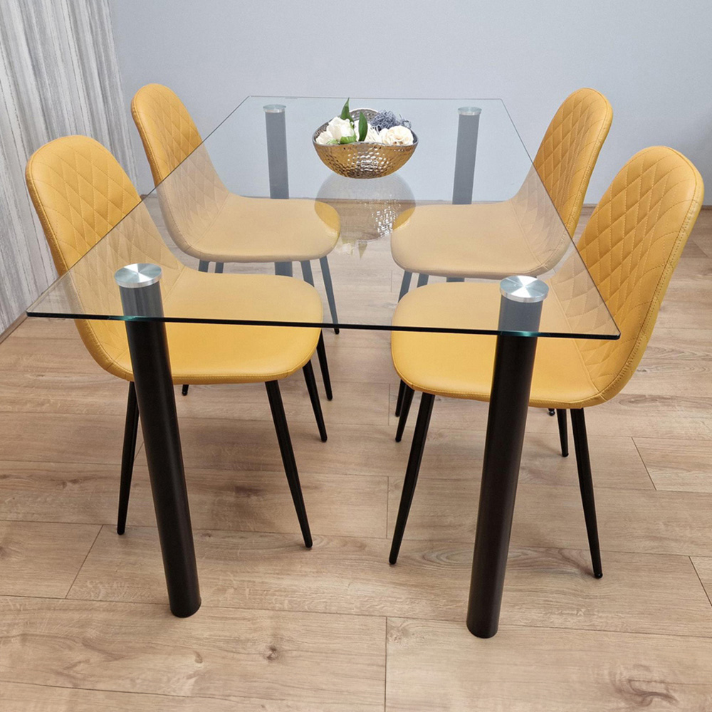 Kosy Koala 6 Seater Glass and Faux Leather Dining Set White and Mustard