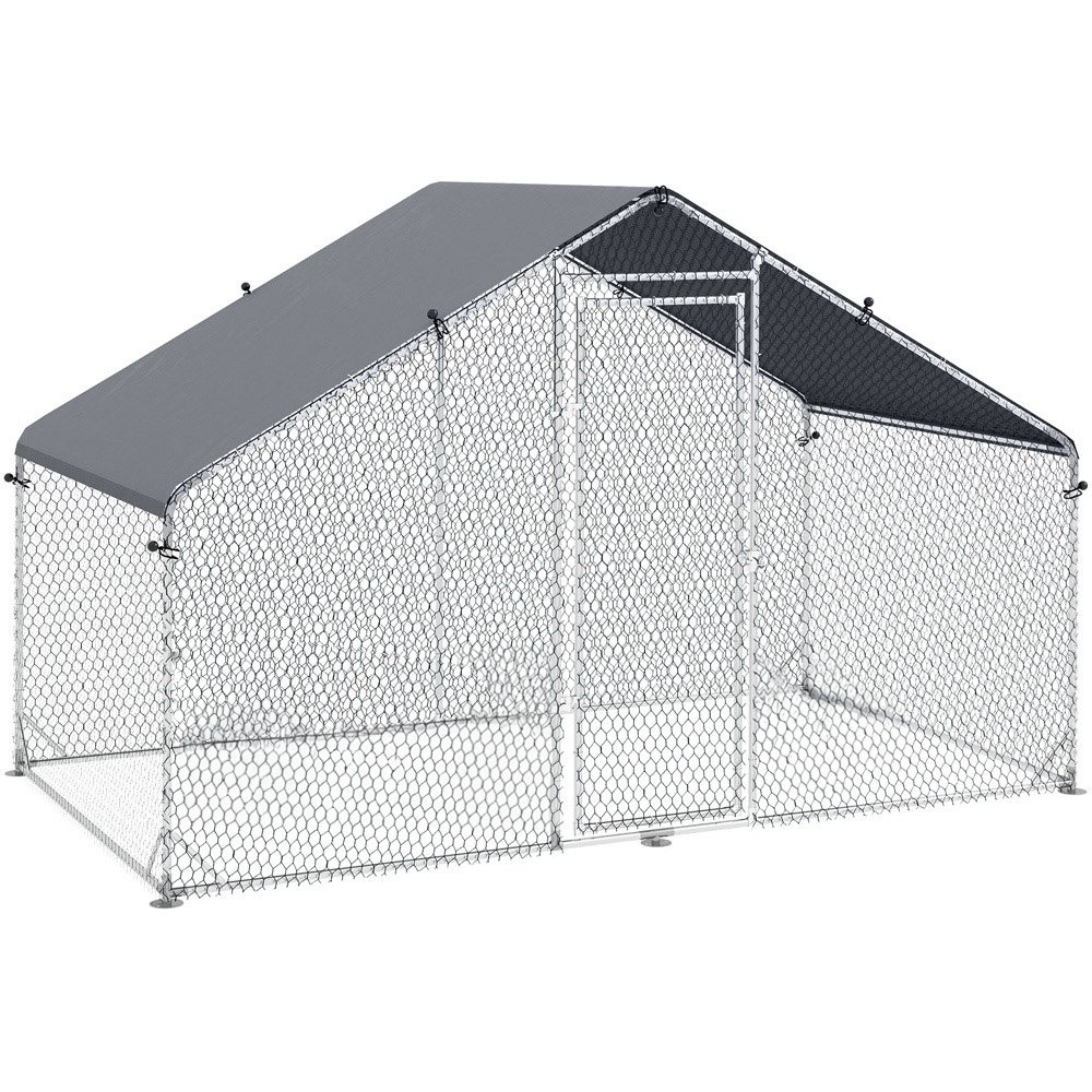 PawHut Large Chicken Run - Galvanised Steel Outdoor Pet Coop - Weather-Resistant Henhouse