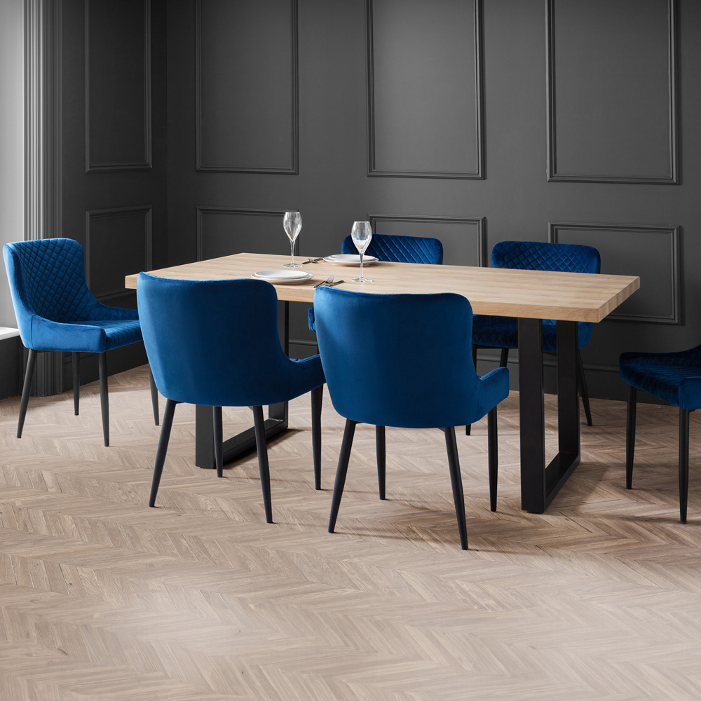 Julian Bowen Berwick 6 Seater Rectangular Dining Set - Blue Oak/Wood Table with Blue Luxe Chairs