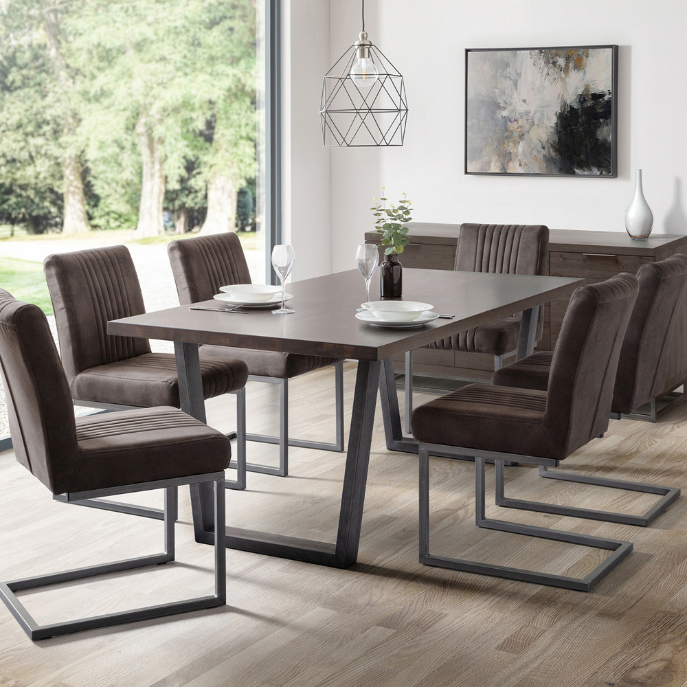 Julian Bowen Brooklyn 6 Seater Rectangular Dining Set - Dark Oak & Charcoal - Oak Material