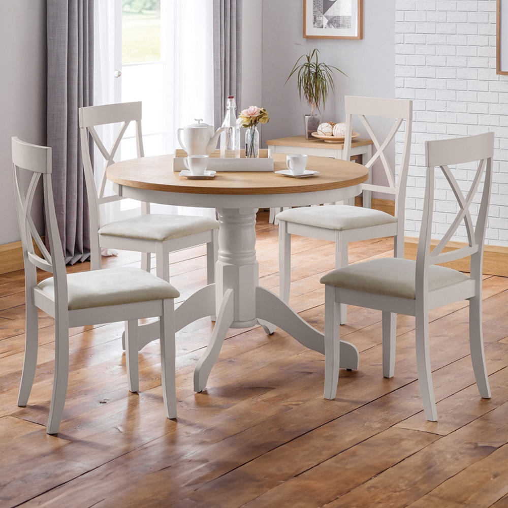 Julian Bowen Grey Davenport Seater And Oak Round Table Set Size 4