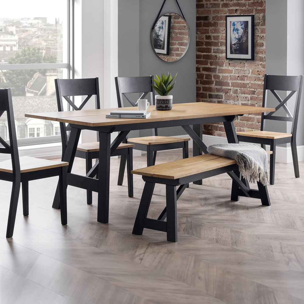 Julian Bowen Black Hockley Seater Dining Table Bench Set Size 6