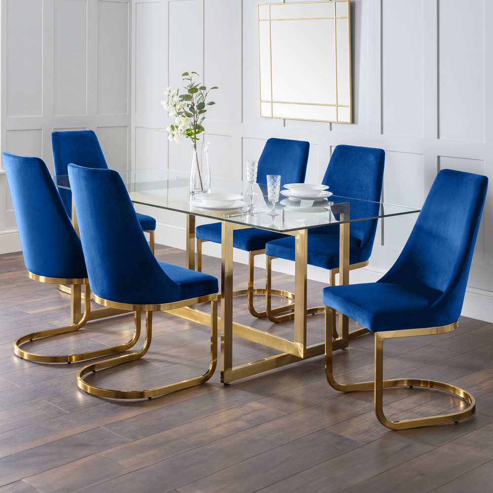 Julian Bowen Gold Minori Vittoria Seater Dining Set Blue Size 6